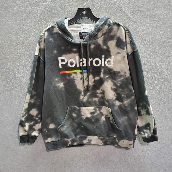 Polaroid Women Sweatshirt Medium Gray Tie Dye Hoodie Logo Mad Engine Oversized - Picture 1 of 6